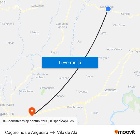 Caçarelhos e Angueira to Vila de Ala map