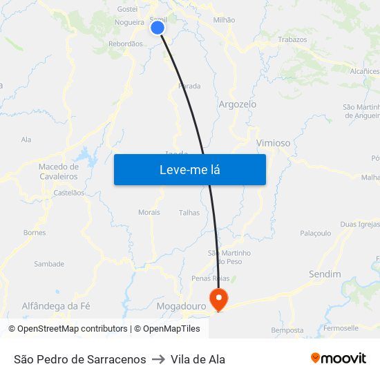 São Pedro de Sarracenos to Vila de Ala map
