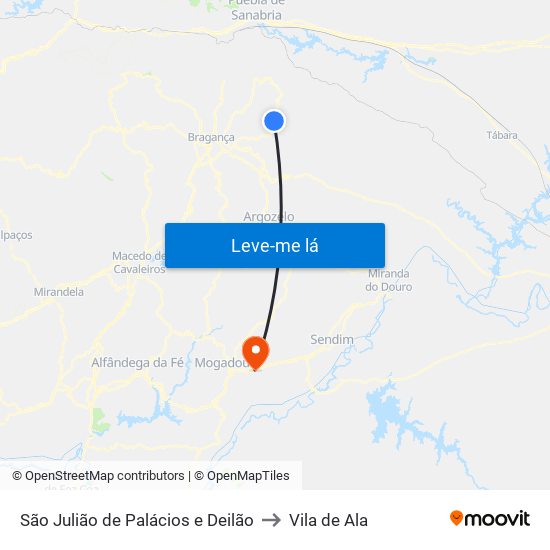 São Julião de Palácios e Deilão to Vila de Ala map