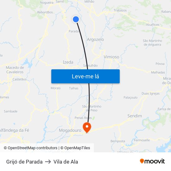 Grijó de Parada to Vila de Ala map