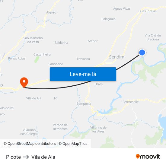 Picote to Vila de Ala map