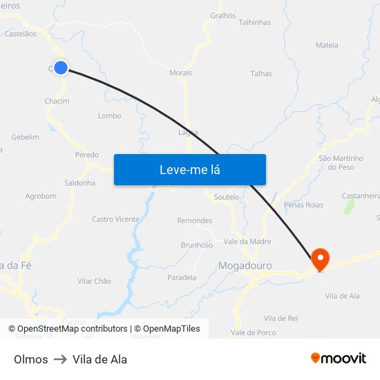 Olmos to Vila de Ala map