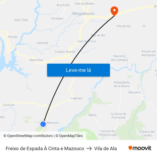 Freixo de Espada À Cinta e Mazouco to Vila de Ala map