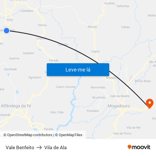Vale Benfeito to Vila de Ala map