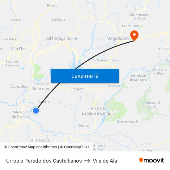 Urros e Peredo dos Castelhanos to Vila de Ala map