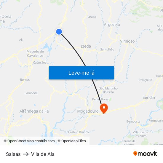 Salsas to Vila de Ala map
