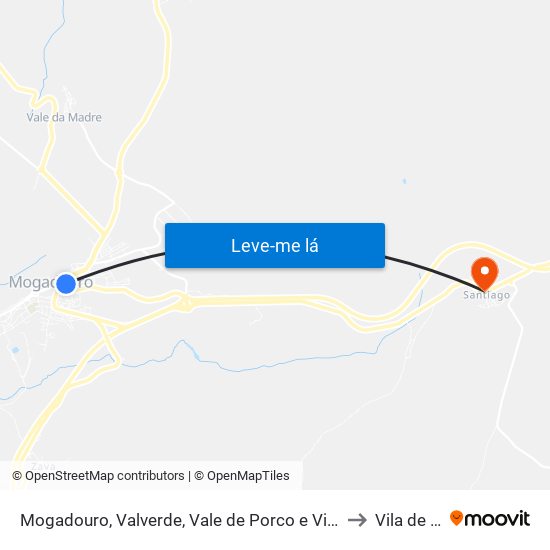 Mogadouro, Valverde, Vale de Porco e Vilar de Rei to Vila de Ala map