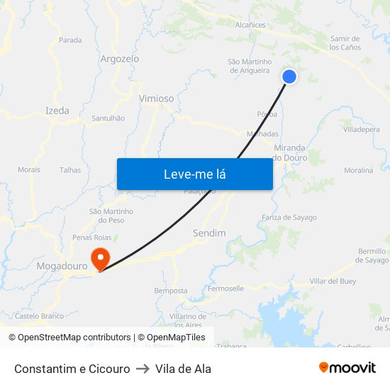 Constantim e Cicouro to Vila de Ala map