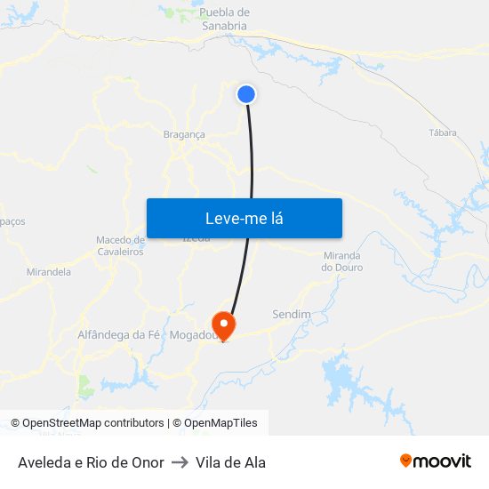 Aveleda e Rio de Onor to Vila de Ala map
