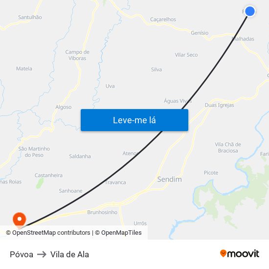 Póvoa to Vila de Ala map