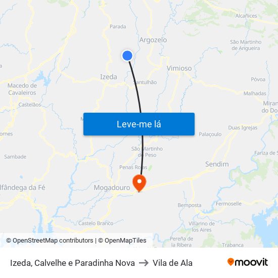 Izeda, Calvelhe e Paradinha Nova to Vila de Ala map