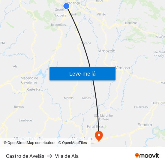 Castro de Avelãs to Vila de Ala map