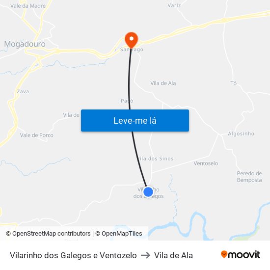 Vilarinho dos Galegos e Ventozelo to Vila de Ala map