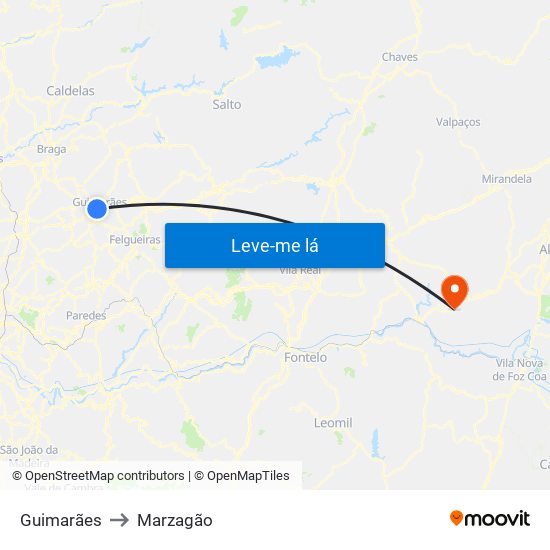 Guimarães to Marzagão map