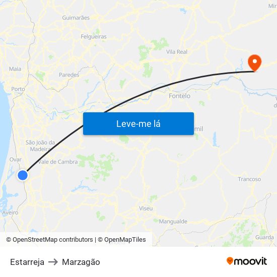 Estarreja to Marzagão map
