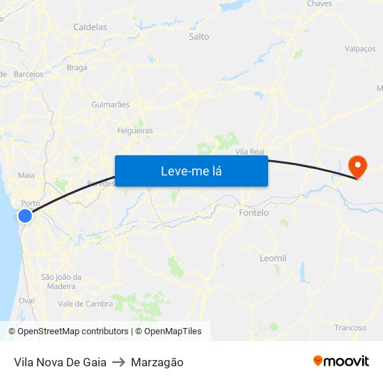 Vila Nova De Gaia to Marzagão map