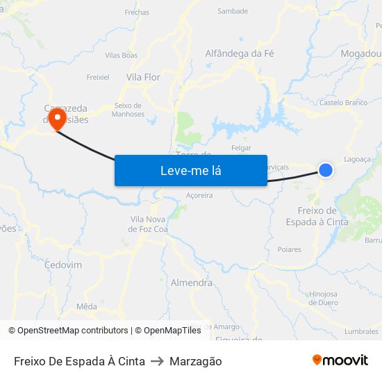 Freixo De Espada À Cinta to Marzagão map