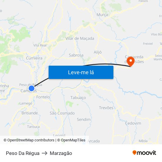 Peso Da Régua to Marzagão map