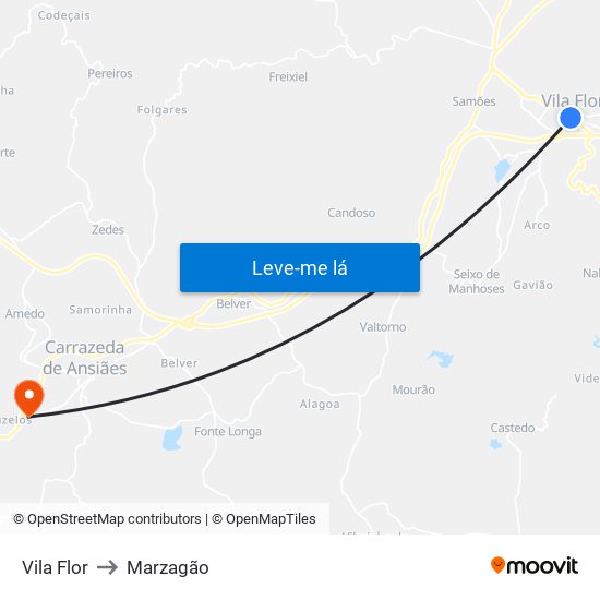 Vila Flor to Marzagão map