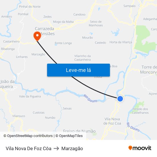 Vila Nova De Foz Côa to Marzagão map