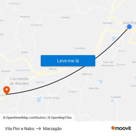 Vila Flor e Nabo to Marzagão map