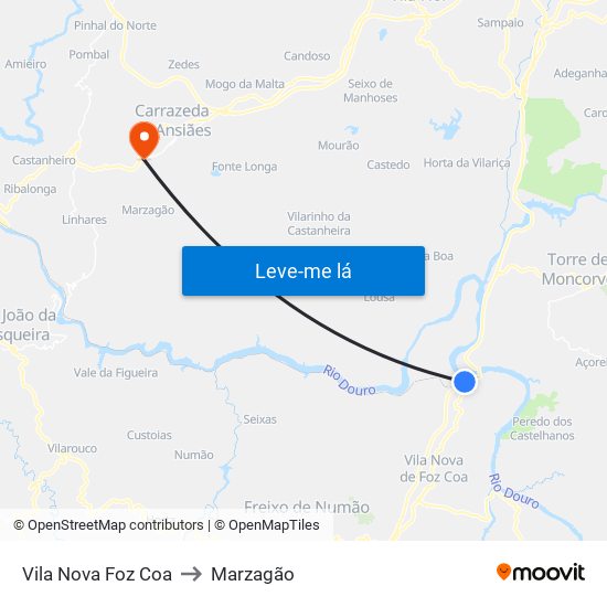 Vila Nova Foz Coa to Marzagão map