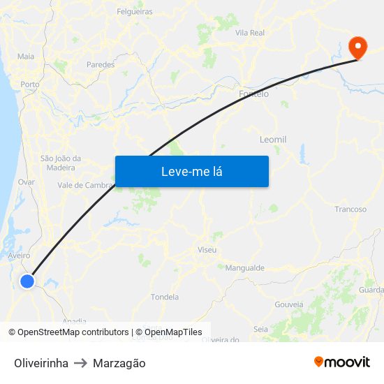 Oliveirinha to Marzagão map