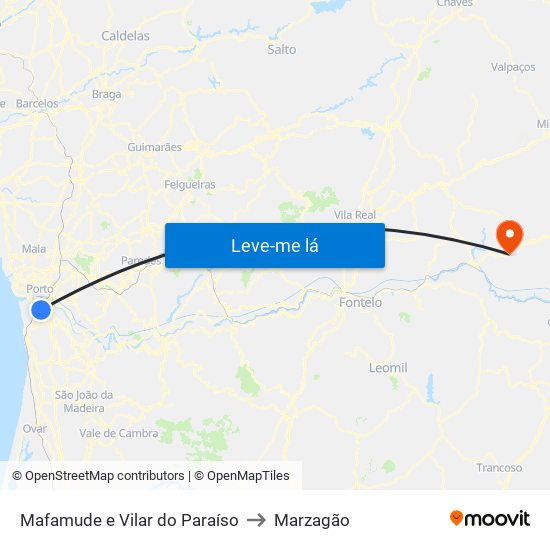 Mafamude e Vilar do Paraíso to Marzagão map