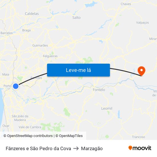 Fânzeres e São Pedro da Cova to Marzagão map