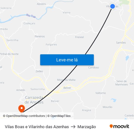 Vilas Boas e Vilarinho das Azenhas to Marzagão map