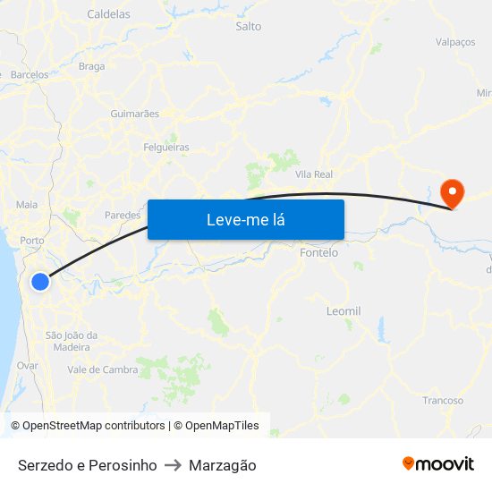 Serzedo e Perosinho to Marzagão map
