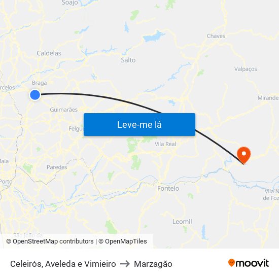 Celeirós, Aveleda e Vimieiro to Marzagão map