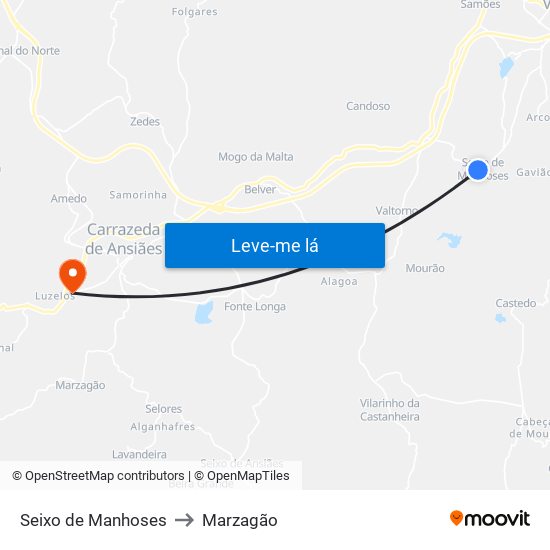 Seixo de Manhoses to Marzagão map