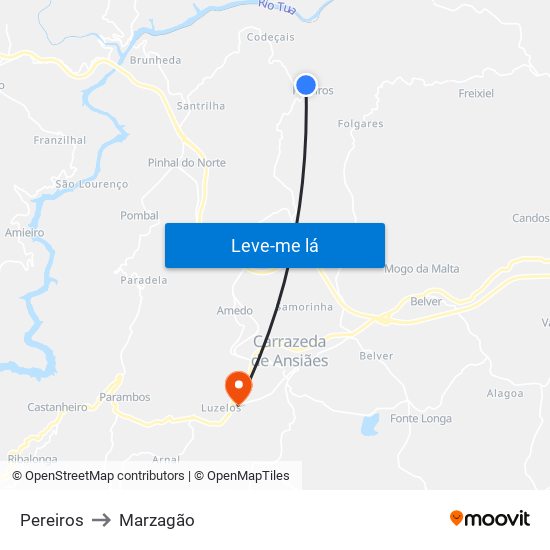 Pereiros to Marzagão map