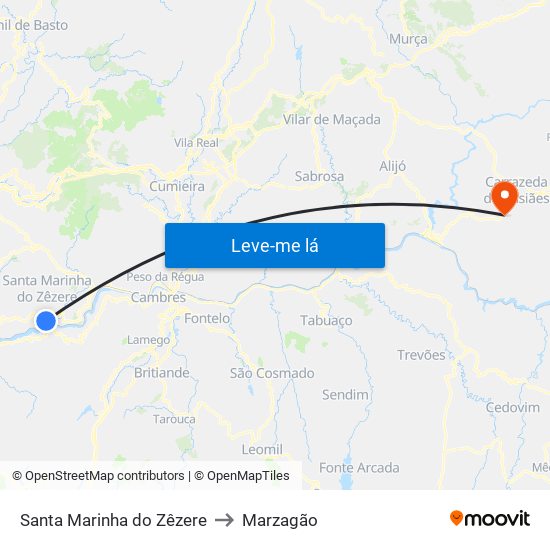 Santa Marinha do Zêzere to Marzagão map