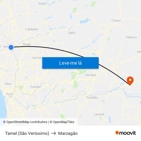 Tamel (São Veríssimo) to Marzagão map