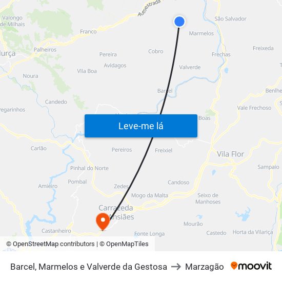 Barcel, Marmelos e Valverde da Gestosa to Marzagão map