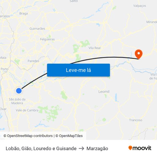 Lobão, Gião, Louredo e Guisande to Marzagão map