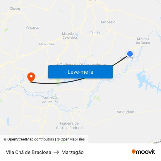 Vila Chã de Braciosa to Marzagão map