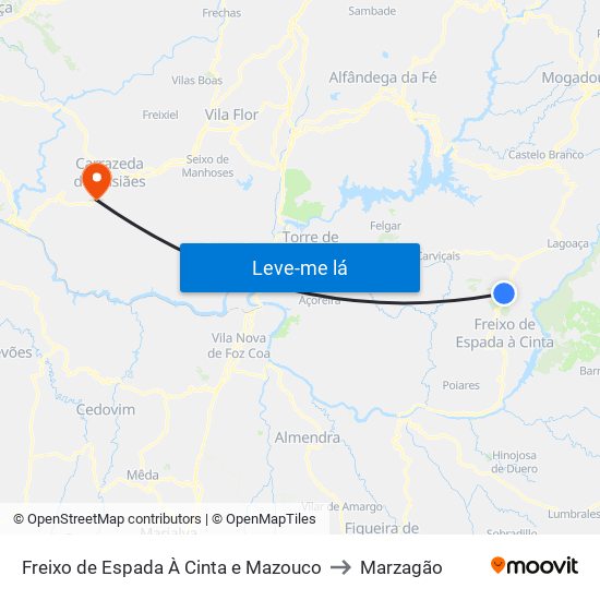 Freixo de Espada À Cinta e Mazouco to Marzagão map