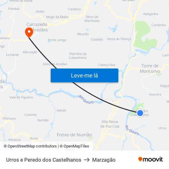 Urros e Peredo dos Castelhanos to Marzagão map
