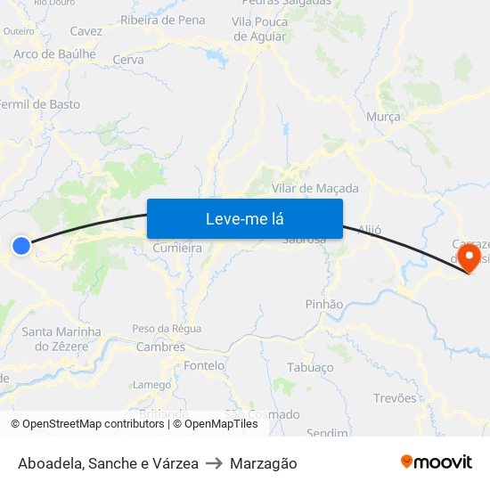 Aboadela, Sanche e Várzea to Marzagão map