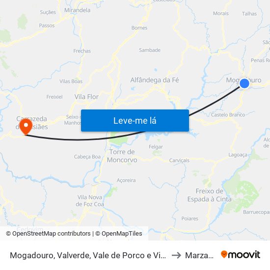 Mogadouro, Valverde, Vale de Porco e Vilar de Rei to Marzagão map