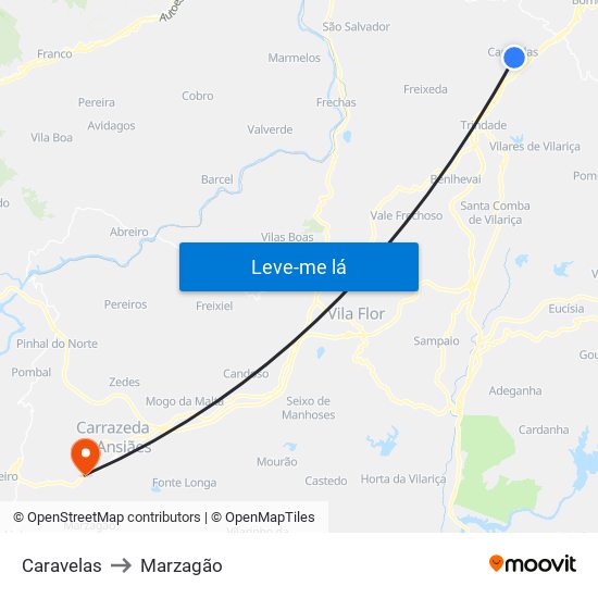 Caravelas to Marzagão map