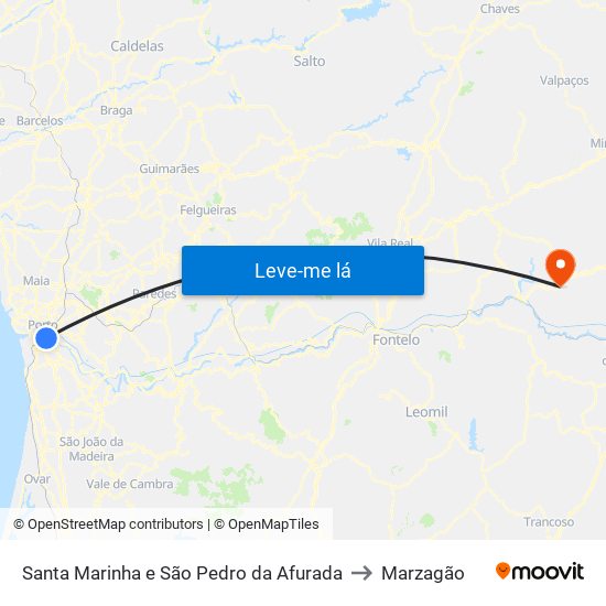 Santa Marinha e São Pedro da Afurada to Marzagão map