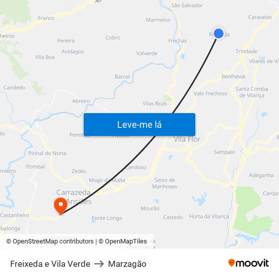 Freixeda e Vila Verde to Marzagão map
