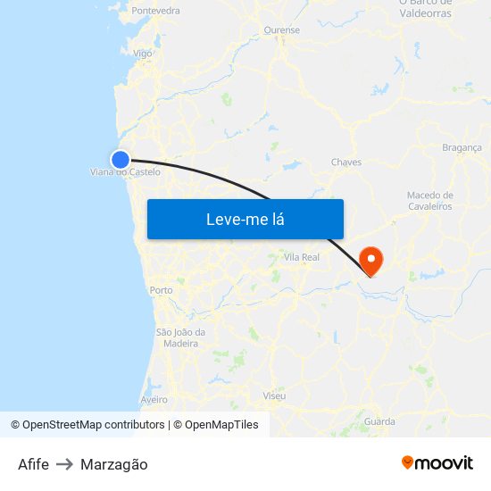 Afife to Marzagão map