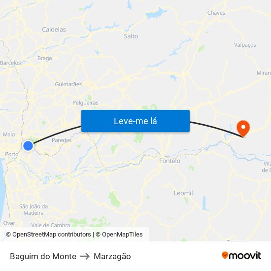 Baguim do Monte to Marzagão map