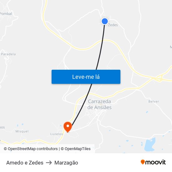 Amedo e Zedes to Marzagão map