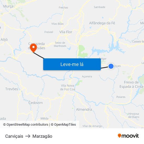 Carviçais to Marzagão map